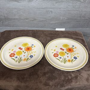 Vintage Montgomery Wards Fiesta Stoneware Dish Replacement 10.5" Flowers Japan